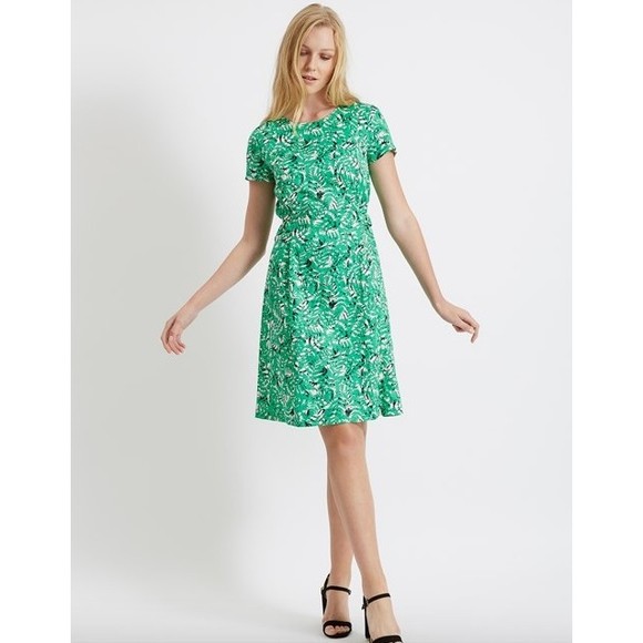 People Tree Organic Cotton Danielle Fern Leaf Dress 10 L Green Crewneck EUC A1 - Picture 6 of 6